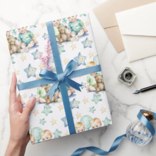 Papier Cadeau Baby shower Blue Green Twin Baby Boys ou Nouveau b