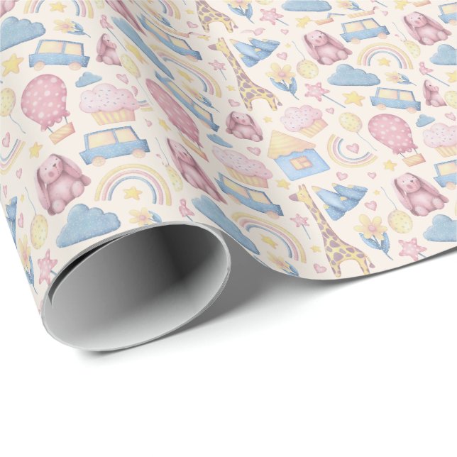 Papier Cadeau Baby-Shower Bohème Mignon (Coin rond)
