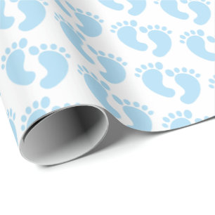 Papier Cadeau baby shower carrelé bleu pieds