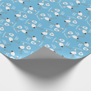 Papier Cadeau Baby shower cigogne bleu garçon