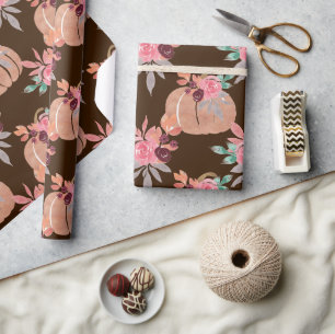 Papier Cadeau Baby shower Citrouille d'aquarelle florale d'autom