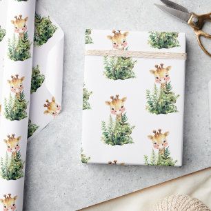 Papier Cadeau Baby shower d'aquarelle animal Safari Giraffe