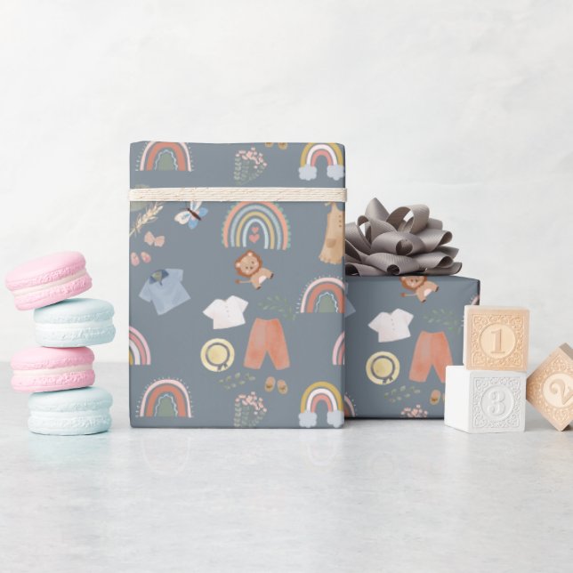 Papier Cadeau baby shower d'aquarelle arc-en-ciel boho (Baby Shower)