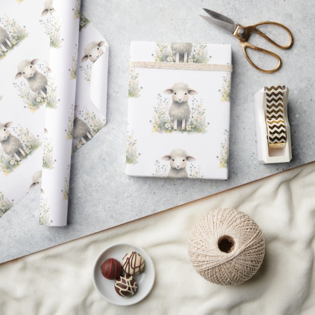 Papier Cadeau Baby shower d'aquarelle de mouton d'agneau pour bé (Artisanat)