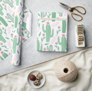 Papier Cadeau Baby shower de cactus vert, rose et jaune