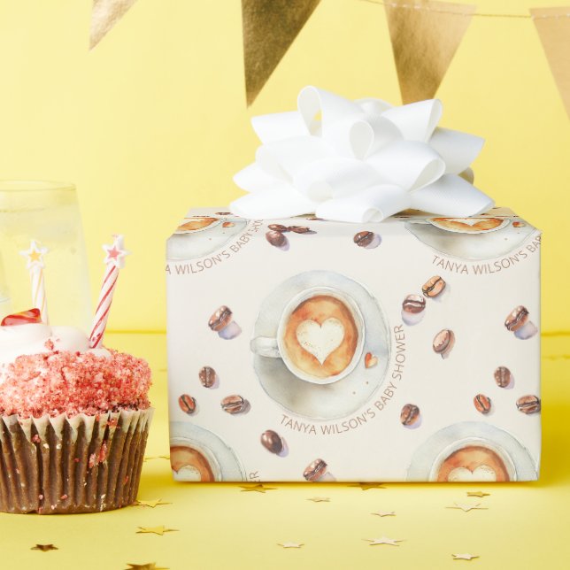 Papier Cadeau Baby shower de café aquarelle personnalisé (Fête d'anniversaire)