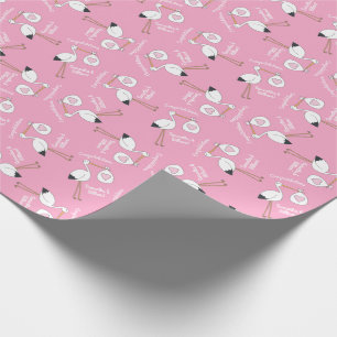 Papier Cadeau Baby shower de cigogne fille rose
