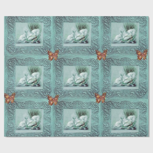 PAPIER CADEAU BABY SHOWER DE GARÇON BLEUE, BETTERFLITS, ESPACES  (Plat)
