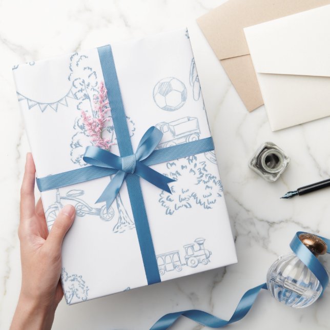 Papier Cadeau Baby shower de la crèche Blue Toile de Jouy (Cadeaux)