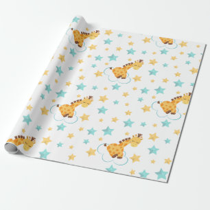 Papier Cadeau Baby shower de la Giraffe et des Etoiles neutres