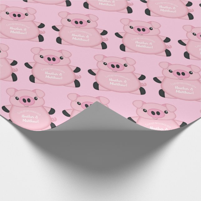 Papier Cadeau Baby shower de porc rose (Coin)
