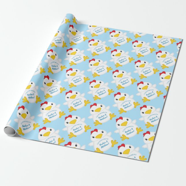 Papier Cadeau Baby shower de poulet Blue Boy (Déroulé)