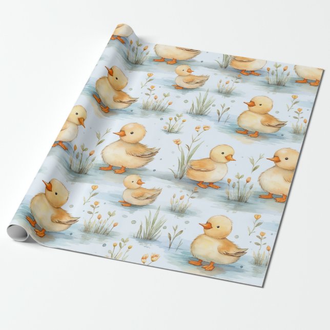 Papier Cadeau Baby shower de printemps mignon Duckling Sexe Révé (Déroulé)
