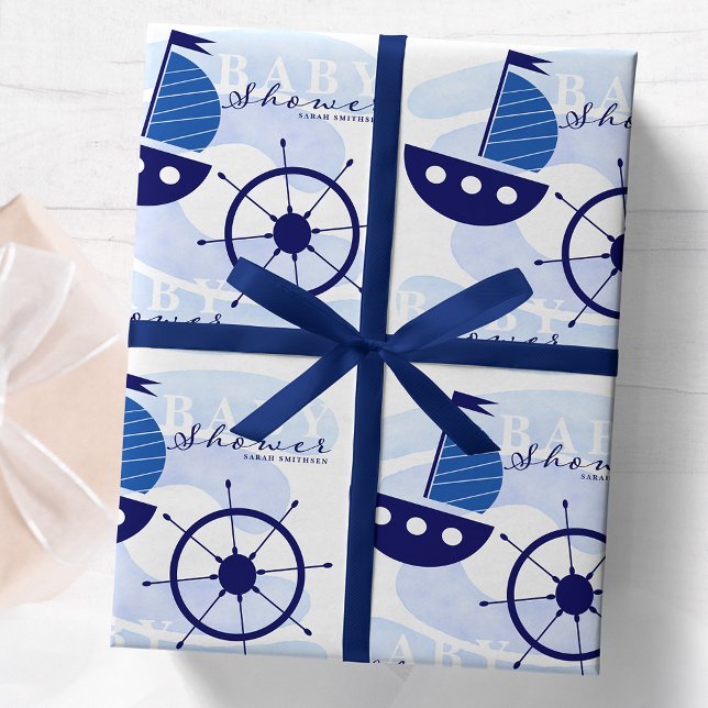 Papier Cadeau Baby shower de roue nautique Marine Blue (Créateur téléchargé)