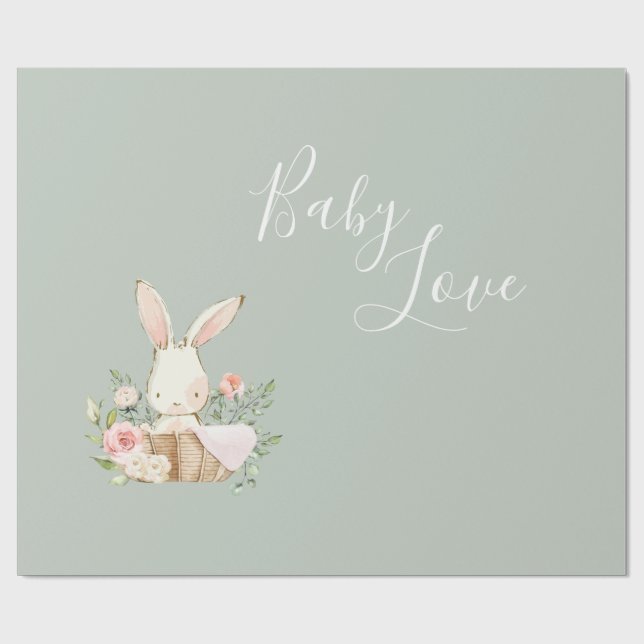 Papier Cadeau Baby shower de script Sage Green Baby Love (Plat)