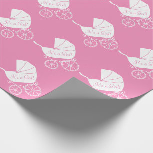 Papier Cadeau Baby shower de transport vintage jolie fille rose
