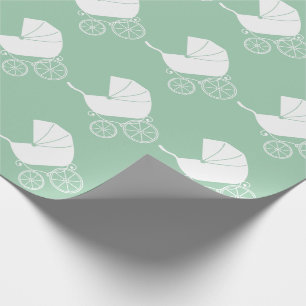 Papier Cadeau Baby shower de transport vintage vert genre neutre