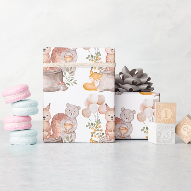 Papier Cadeau Baby shower des amis animaux de la forêt de bois m (Baby Shower)