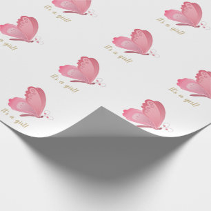 Papier Cadeau Baby shower des baisers de papillon rose
