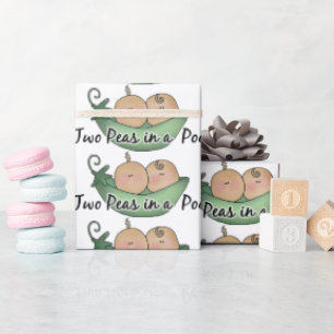Papier Cadeau baby shower Deux pois dans un papier d'emballage P