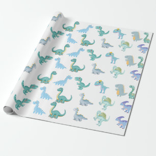 Papier Cadeau Baby Shower Dinosaure Élégant Blanc