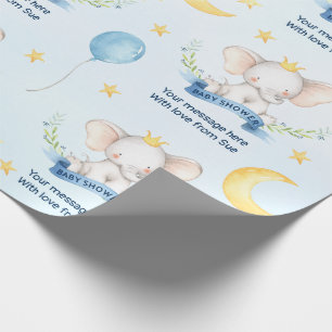 Papier Cadeau Baby shower Eléphant bleu aquarelle du texte perso