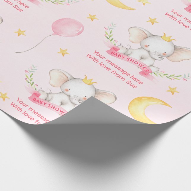 Papier Cadeau Baby shower Eléphant couleur rose du texte personn (Coin)