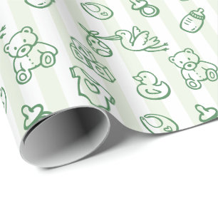 Papier Cadeau Baby-Shower Fantaisiste Dessin Main Verte Doodle