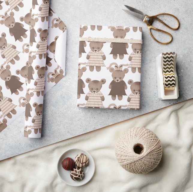 Papier Cadeau Baby shower fille ours en peluche (Artisanat)