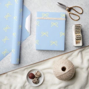 Papier Cadeau Baby Shower Fille Préparée Ruban Bleu & Jaune Ging