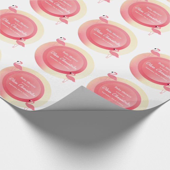 Papier Cadeau Baby shower Flamant rose rose | Papier d'enrobage (Coin)
