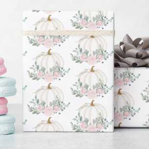 Papier Cadeau Baby Shower Fleurie Aquarelle Citrouille Blanche