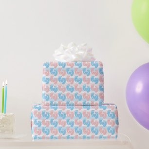 Papier Cadeau Baby-Shower Fleurs de pied Rose Bleu Rayé