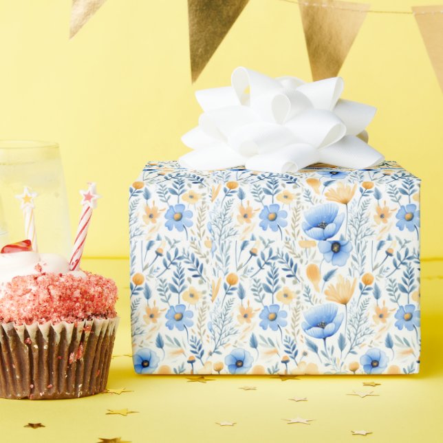 Papier Cadeau Baby shower Floral Boho Jaune Bleu Anniversaire (Fête d'anniversaire)