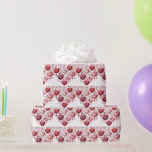 Papier Cadeau Baby Shower Flou Rouge Fleur Coeur