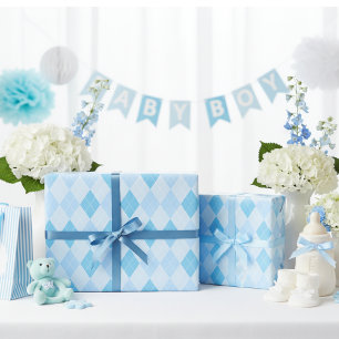 Papier Cadeau Baby shower Jacquard bleu bébé
