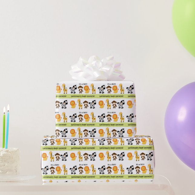 Papier Cadeau Baby shower Jungle Safari Personnalisé (Cadeaux de fête)