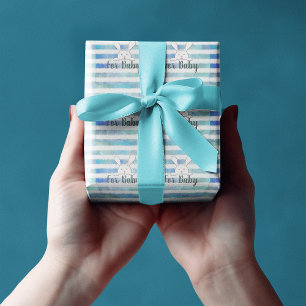 Papier Cadeau Baby shower lapin blanc lapin Bleu bande
