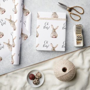 Papier Cadeau Baby Shower Lapin Mignon Queue de Rose