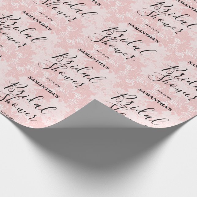 Papier Cadeau Baby Shower Mariage en Dentelle Rose  (Coin)