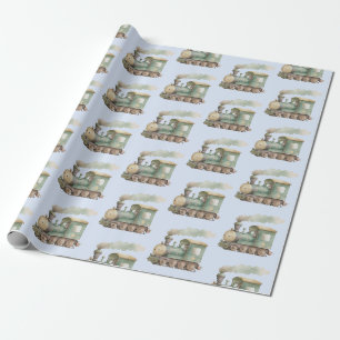 Papier Cadeau Baby shower mignon train, bébé jouet