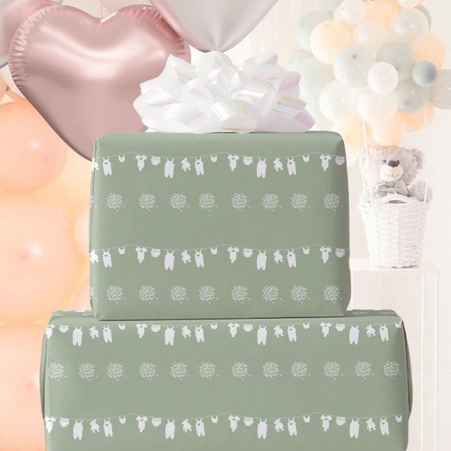 Papier Cadeau Baby shower minimaliste Sage Green Boho (Sage Green Boho Minimalist Baby Shower Wrapping Paper ©Susanne Sachers - Sunny Mind 🌞)