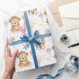 Papier Cadeau Baby shower Motif de Lions de cirque mignon