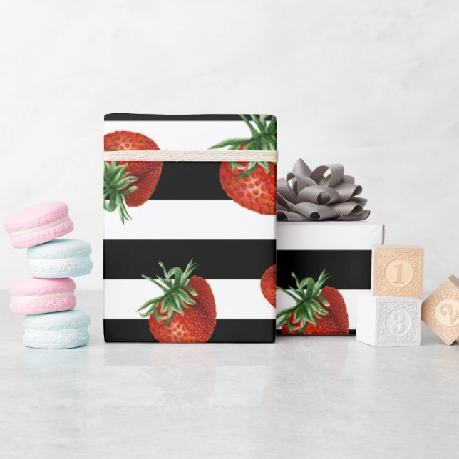 Papier Cadeau Baby Shower motif fraise  (Baby Shower)