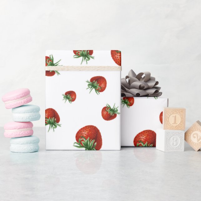 Papier Cadeau Baby-Shower motif fraise  (Baby Shower)