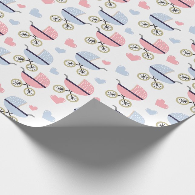 Papier Cadeau Baby shower Motif Pink and Blue Pram (Coin)