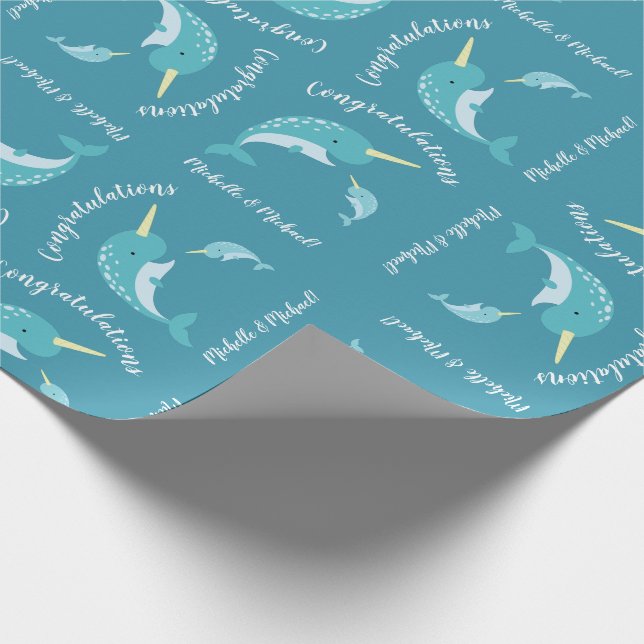 Papier Cadeau Baby shower Narwhal Jaune Genre Baleine Neutre (Coin)