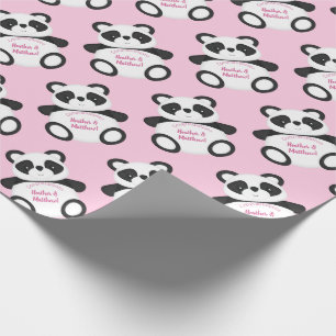 Papier Cadeau Baby shower Ours Panda Rose