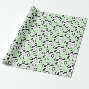 Papier Cadeau Baby shower Ours Panda Vert