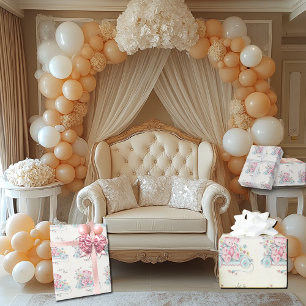 Papier Cadeau Baby shower Ours rose Vintage Joli Fleurs